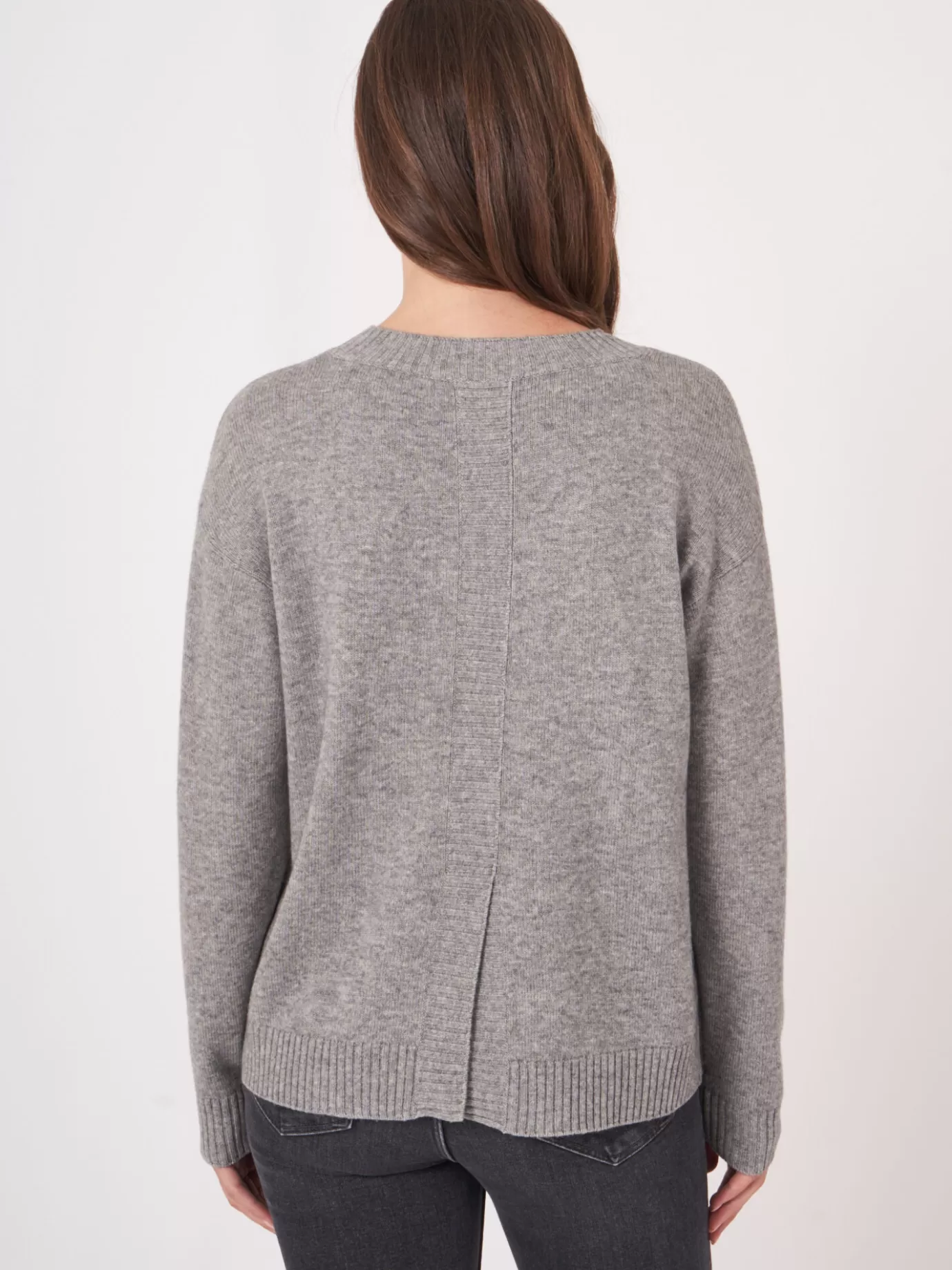 REPEAT cashmere Truien<Basic Trui Met Ronde Hals En Split Op De Rug Lichtgrijs