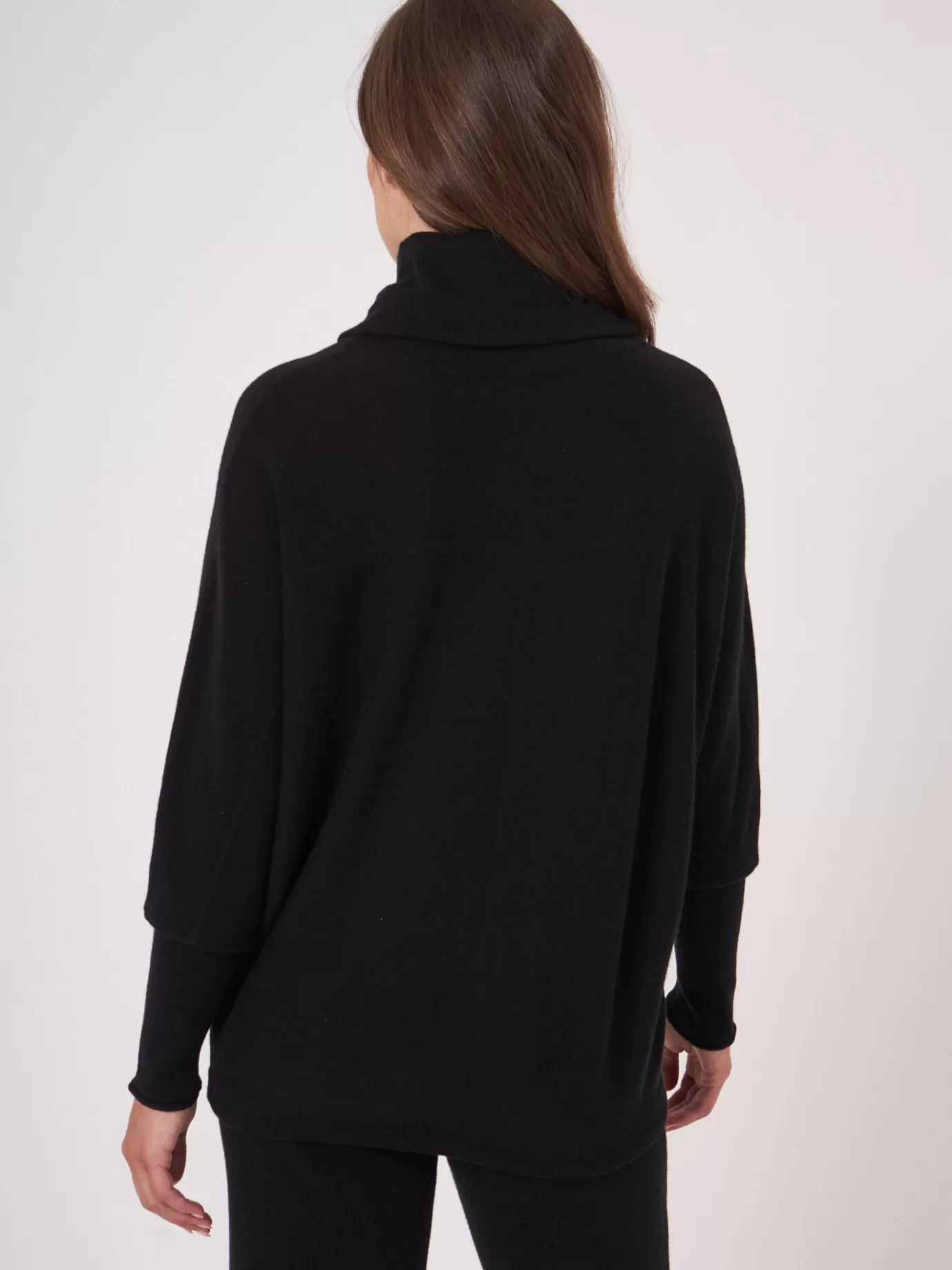 REPEAT cashmere Truien<Oversized Trui Met Hoge Hals En Koord Zwart