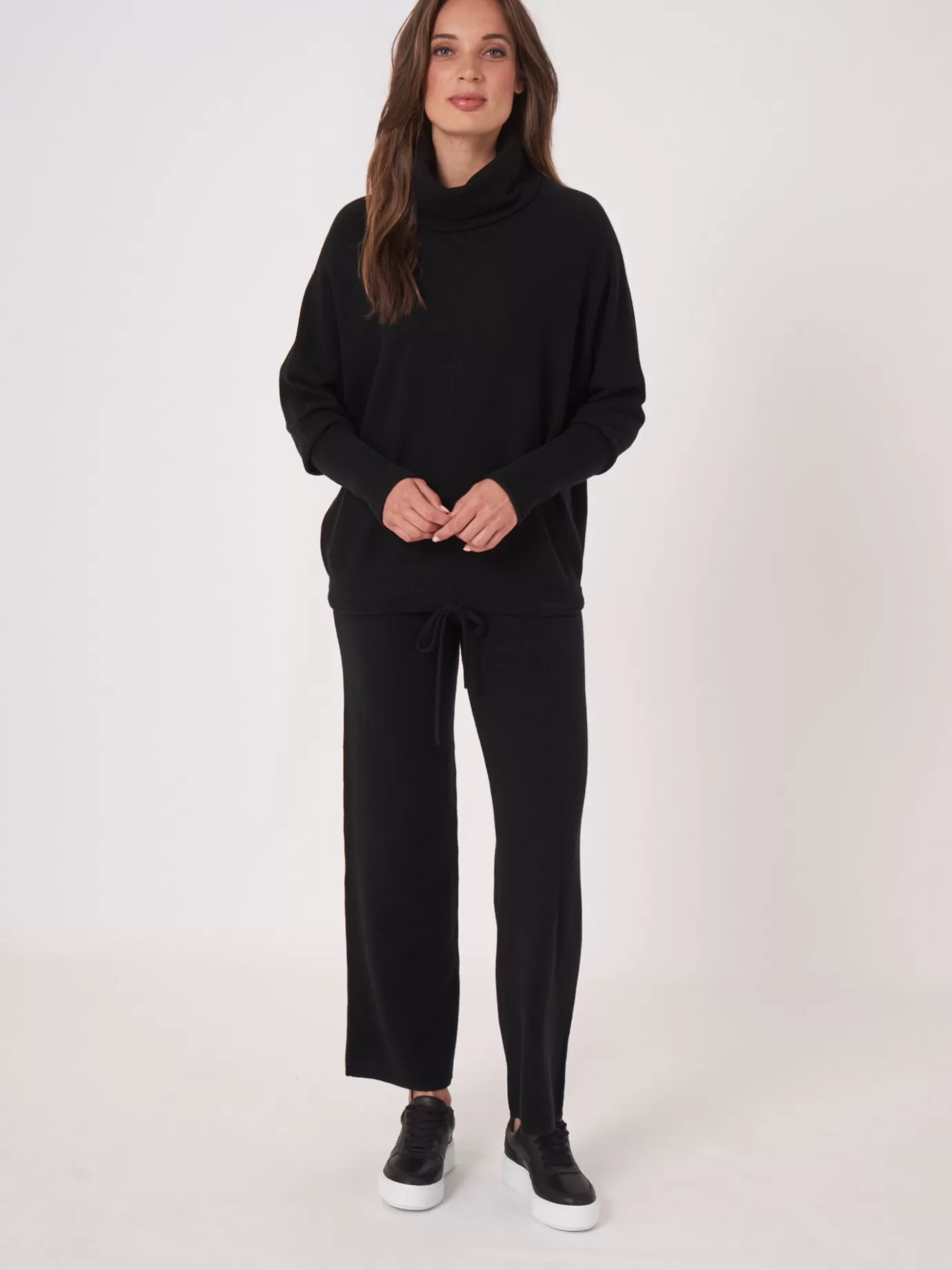 REPEAT cashmere Truien<Oversized Trui Met Hoge Hals En Koord Zwart