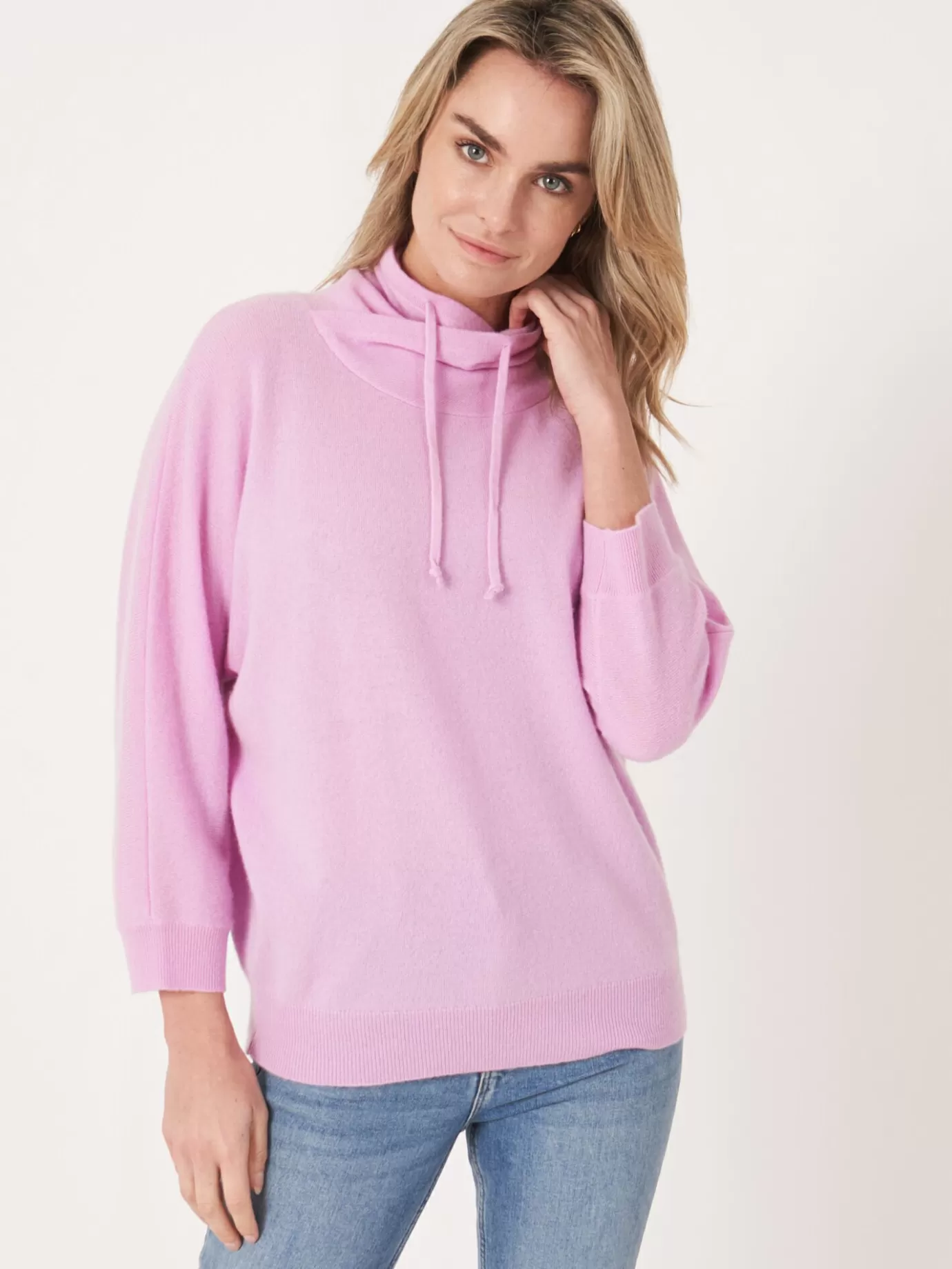 REPEAT cashmere Truien<Sportieve Cashmere Trui Met Opstaande Kraag Met Trekkoord Snoep