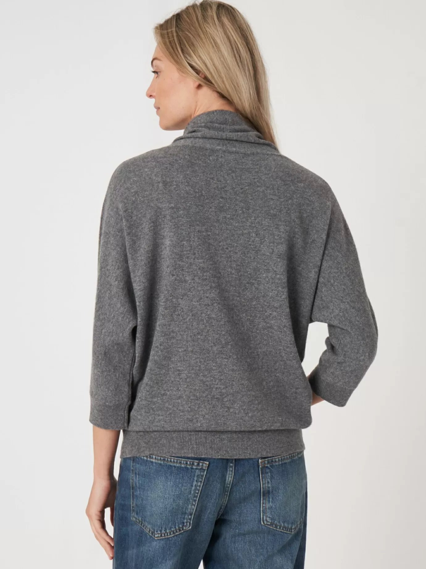 REPEAT cashmere Truien<Sportieve Cashmere Trui Met Opstaande Kraag Met Trekkoord Middelgrijs