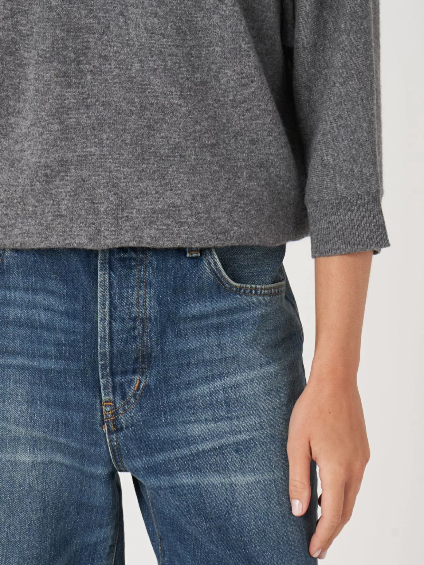 REPEAT cashmere Truien<Sportieve Cashmere Trui Met Opstaande Kraag Met Trekkoord Middelgrijs