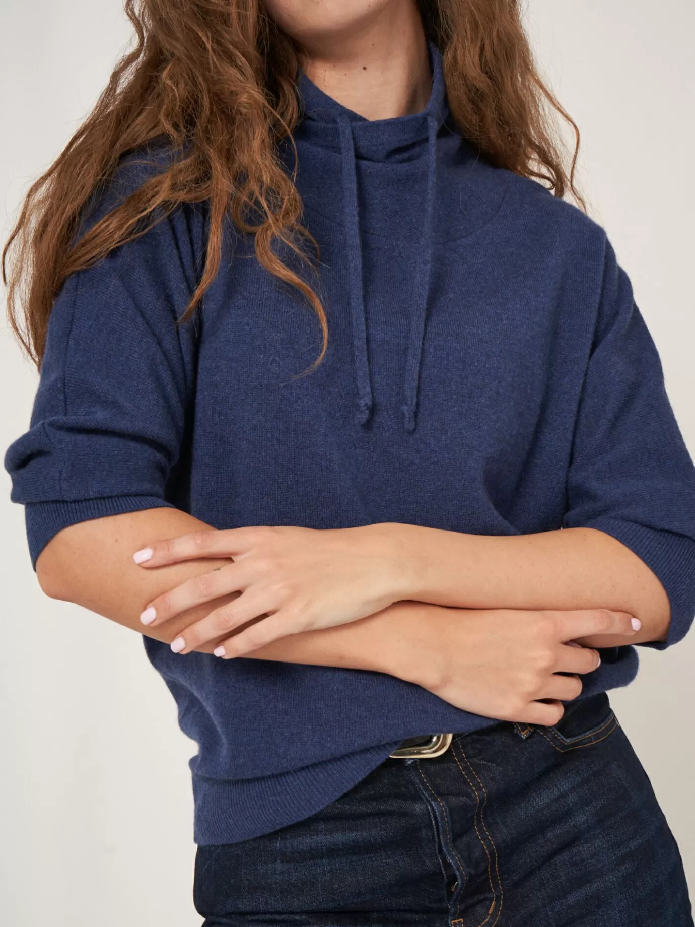 REPEAT cashmere Truien<Sportieve Cashmere Trui Met Opstaande Kraag Met Trekkoord Saffier