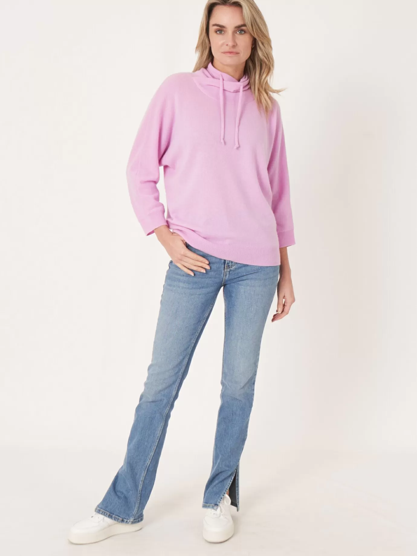 REPEAT cashmere Truien<Sportieve Cashmere Trui Met Opstaande Kraag Met Trekkoord Snoep