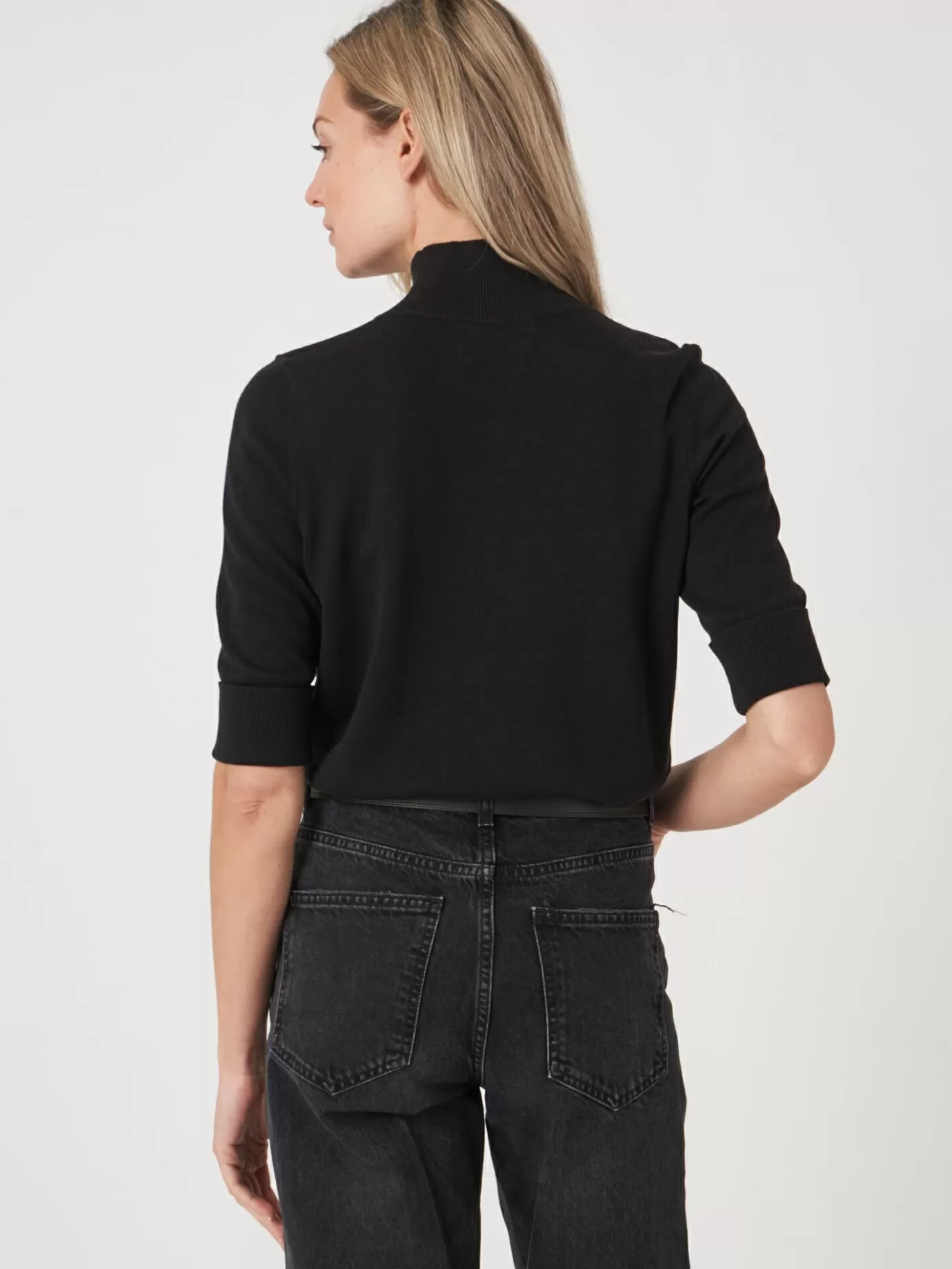 REPEAT cashmere Truien<Trui Met Korte Mouwen En Opstaande Kraag Van Katoen-Mix Zwart