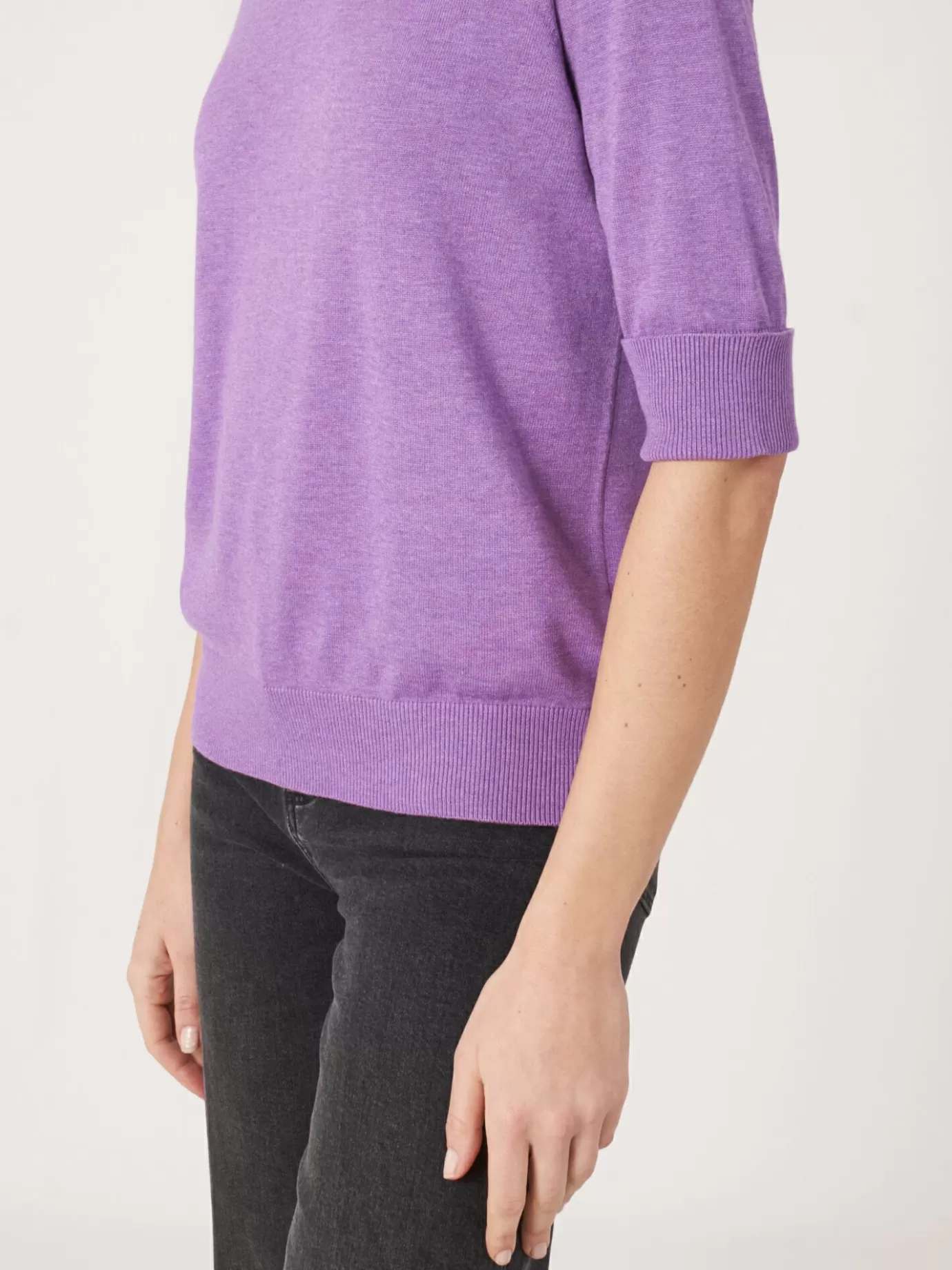 REPEAT cashmere Truien<Trui Met Korte Mouwen En Opstaande Kraag Van Katoen-Mix Lila