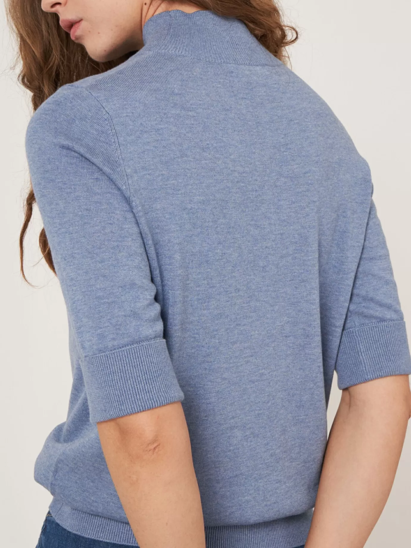 REPEAT cashmere Truien<Trui Met Korte Mouwen En Opstaande Kraag Van Katoen-Mix Denim