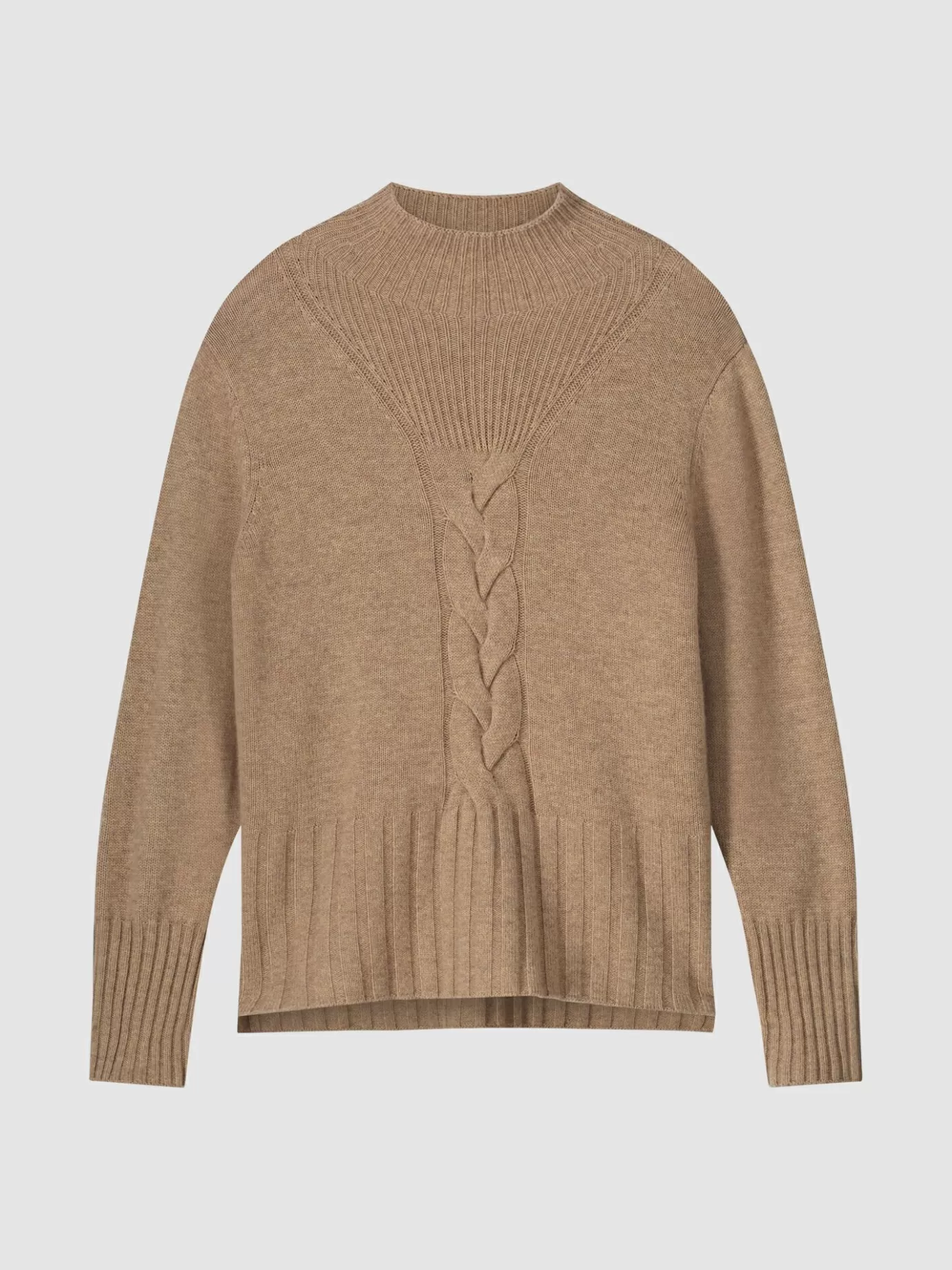 REPEAT cashmere Truien<Trui Met Opstaande Kraag En Kabelpatroon Detail Kameel