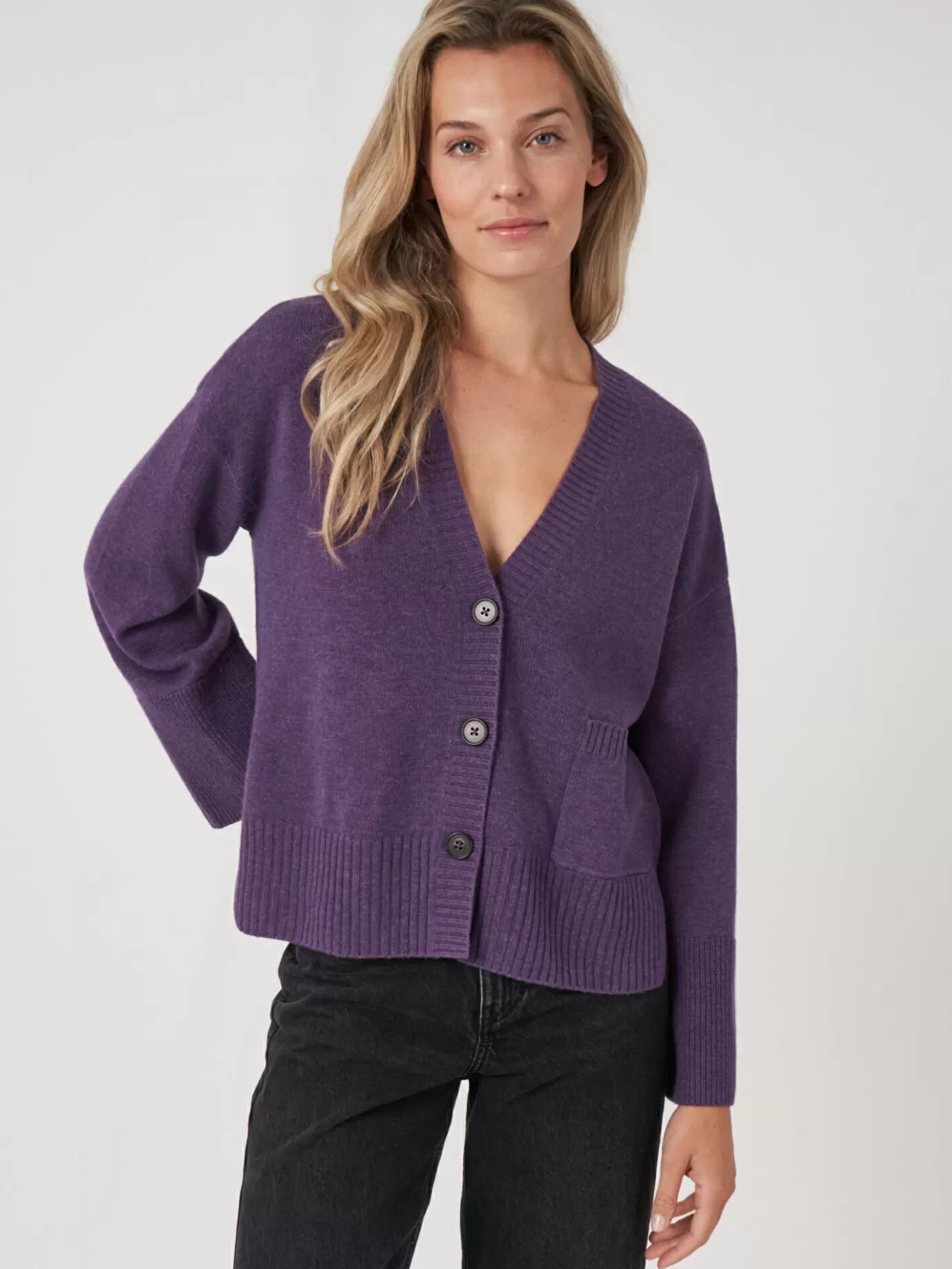 REPEAT cashmere Vesten<Vest Met Voorzak En Wijde Mouwen Met Geribd Detail Amethist