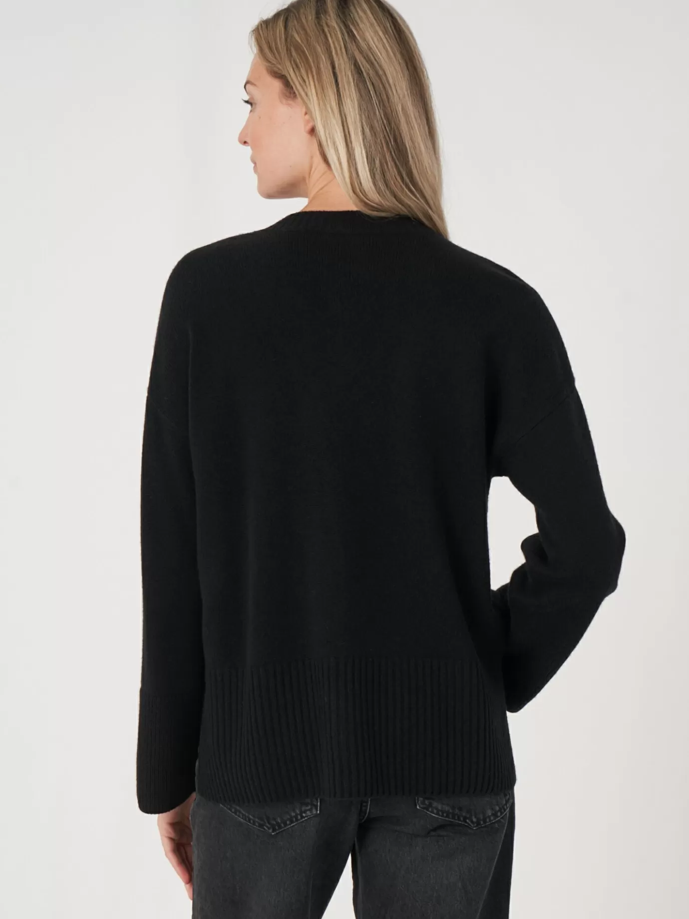 REPEAT cashmere Vesten<Vest Met Voorzak En Wijde Mouwen Met Geribd Detail Zwart