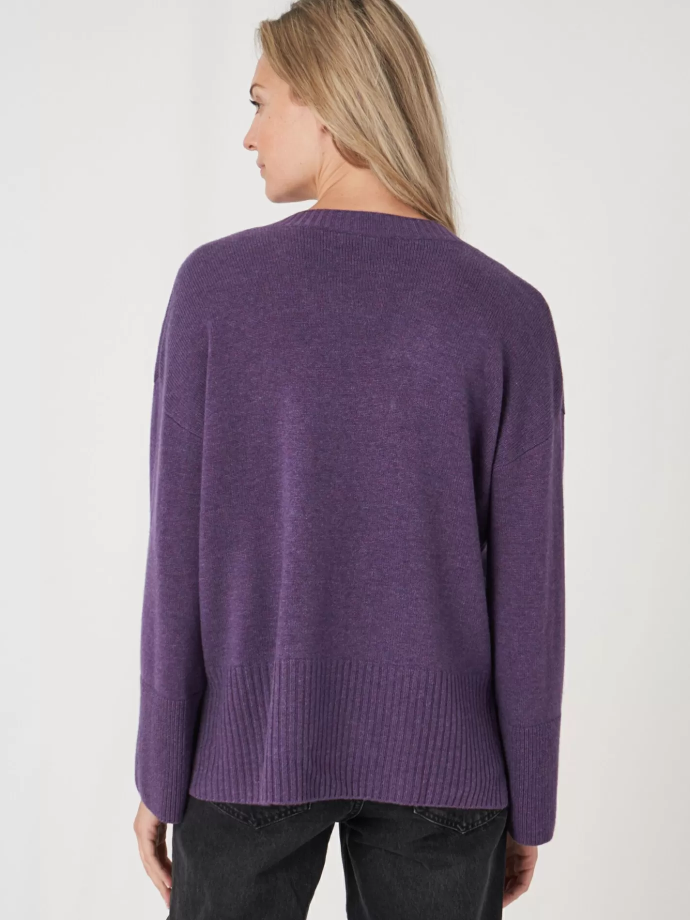 REPEAT cashmere Vesten<Vest Met Voorzak En Wijde Mouwen Met Geribd Detail Amethist