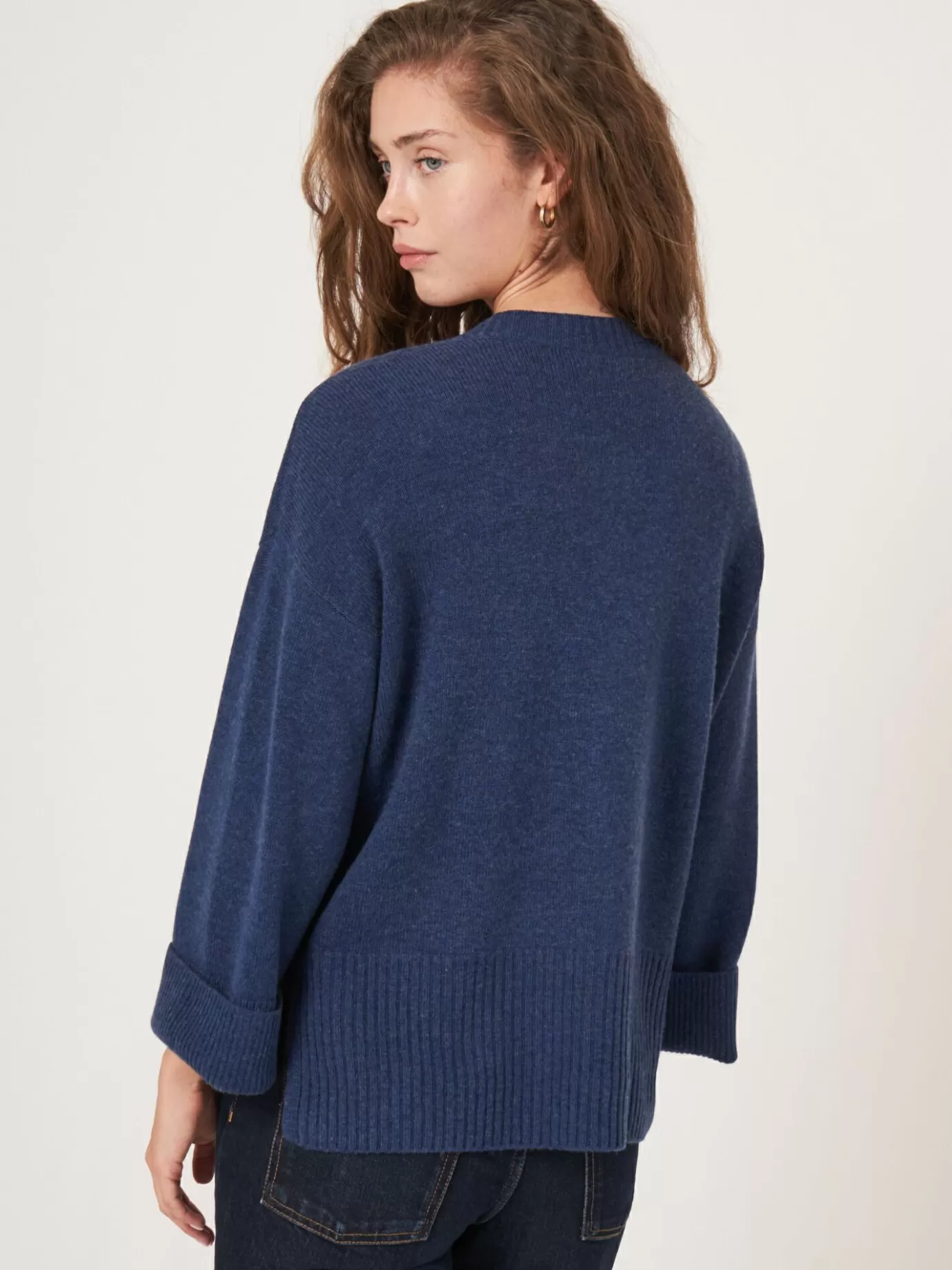 REPEAT cashmere Vesten<Vest Met Voorzak En Wijde Mouwen Met Geribd Detail Saffier