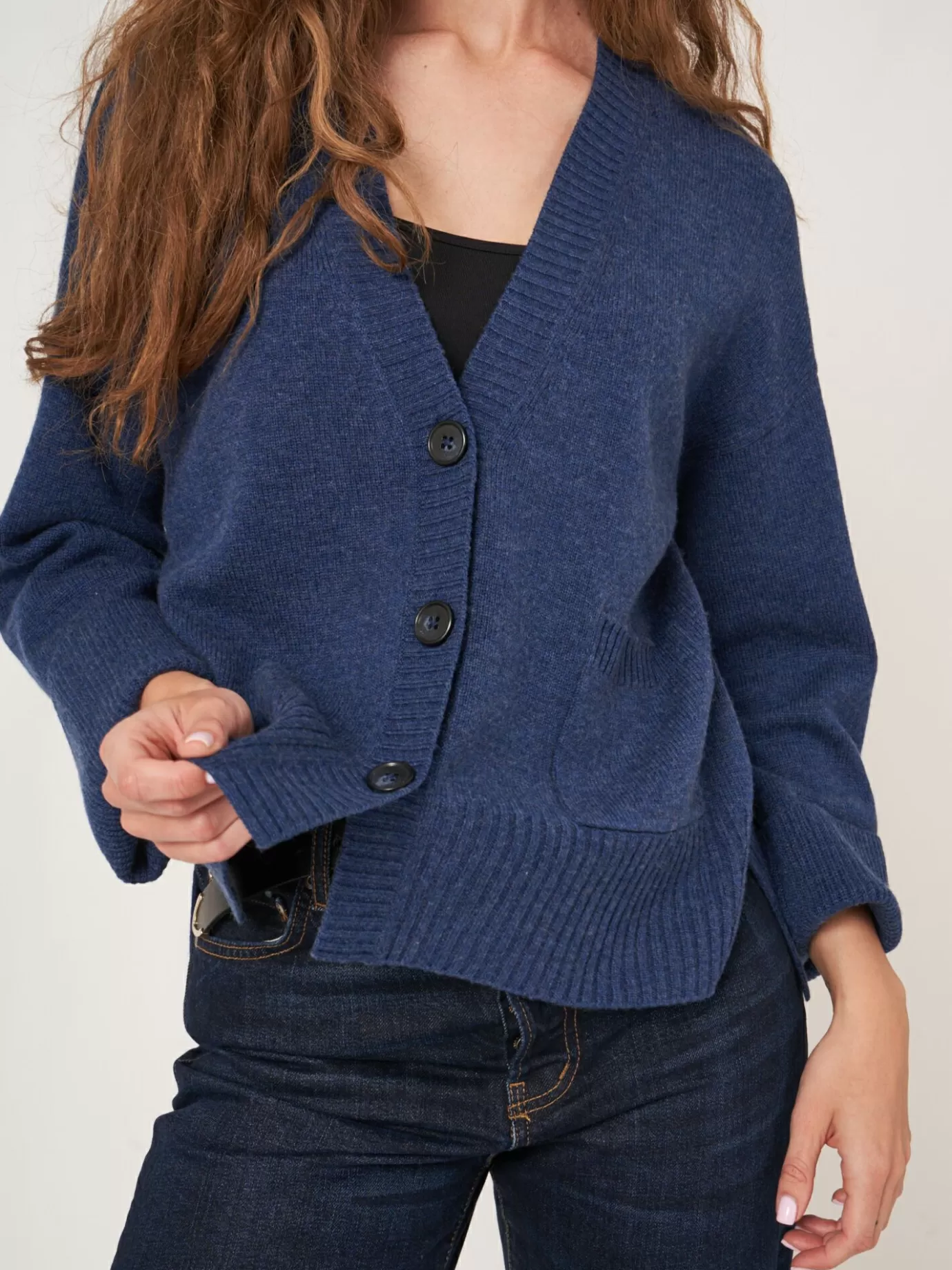 REPEAT cashmere Vesten<Vest Met Voorzak En Wijde Mouwen Met Geribd Detail Saffier