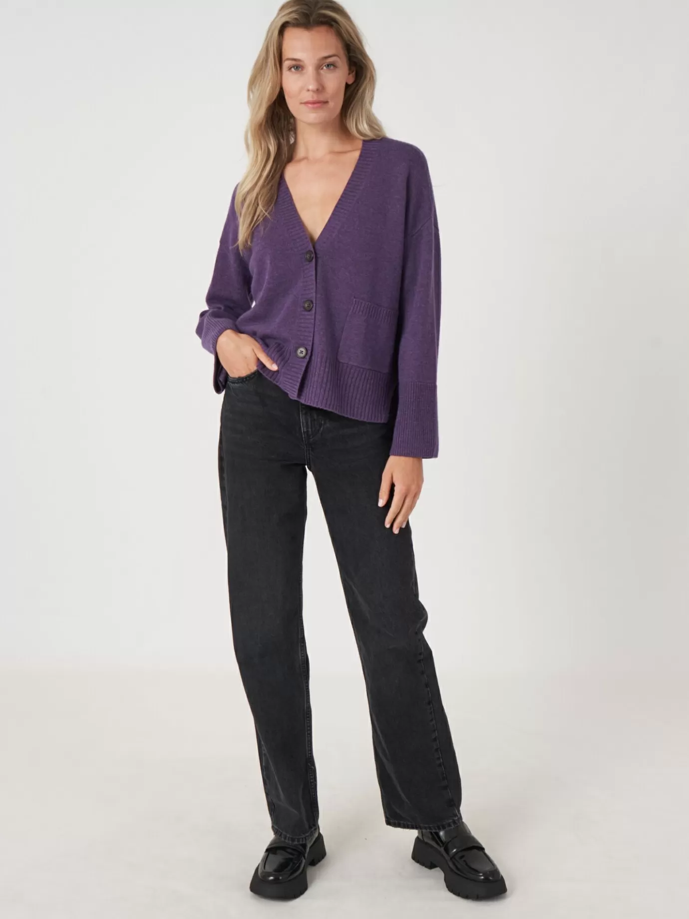 REPEAT cashmere Vesten<Vest Met Voorzak En Wijde Mouwen Met Geribd Detail Amethist