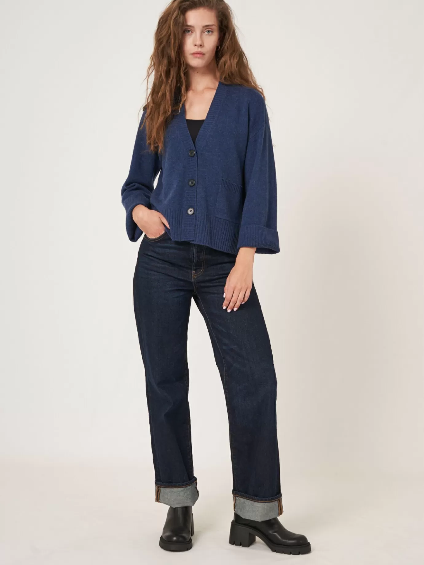 REPEAT cashmere Vesten<Vest Met Voorzak En Wijde Mouwen Met Geribd Detail Saffier
