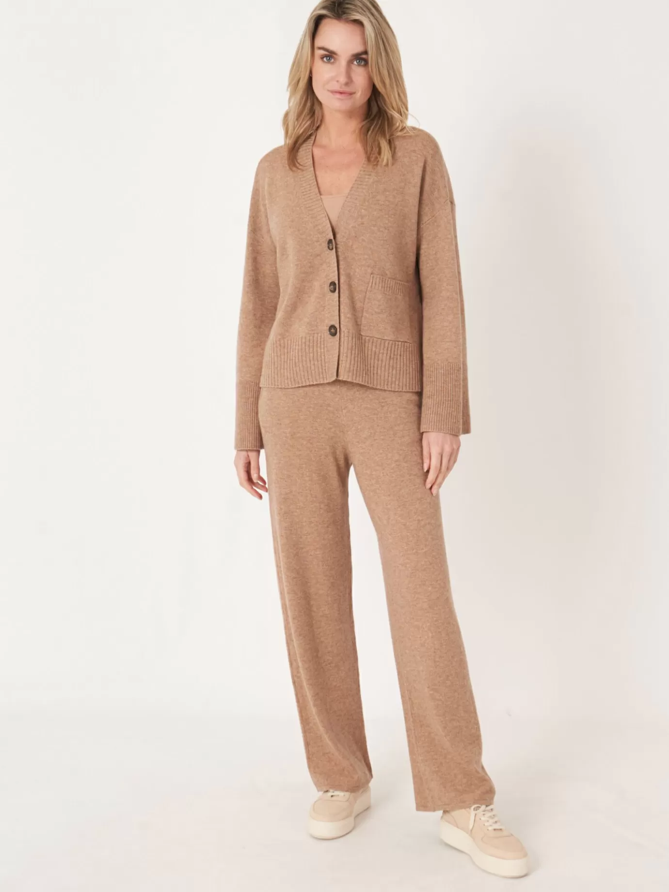 REPEAT cashmere Vesten<Vest Met Voorzak En Wijde Mouwen Met Geribd Detail Kameel